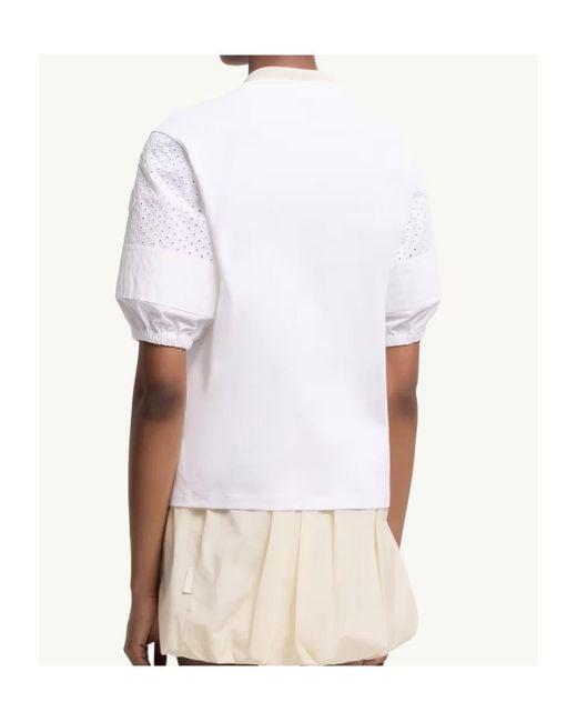 Moncler White Puff Sleeve Detailed Crewneck Top
