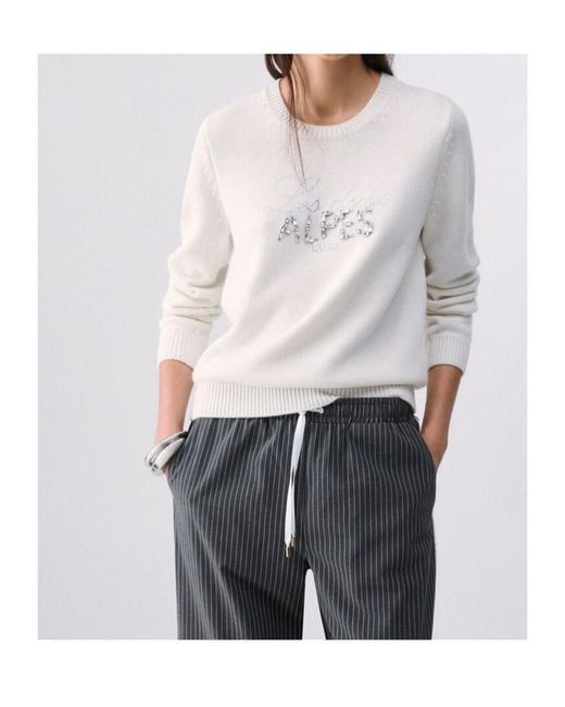 Liu Jo White Gem-Embroidered Sweater