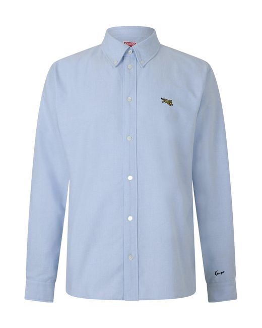 KENZO Blue Lapel Long-Sleeve Shirt for men