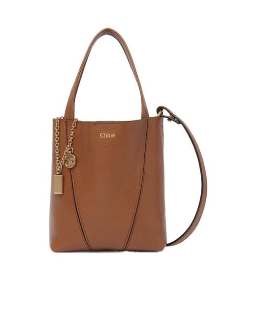 Chloé Brown Chloé Spin Logo Printed Small Top Handle Bag
