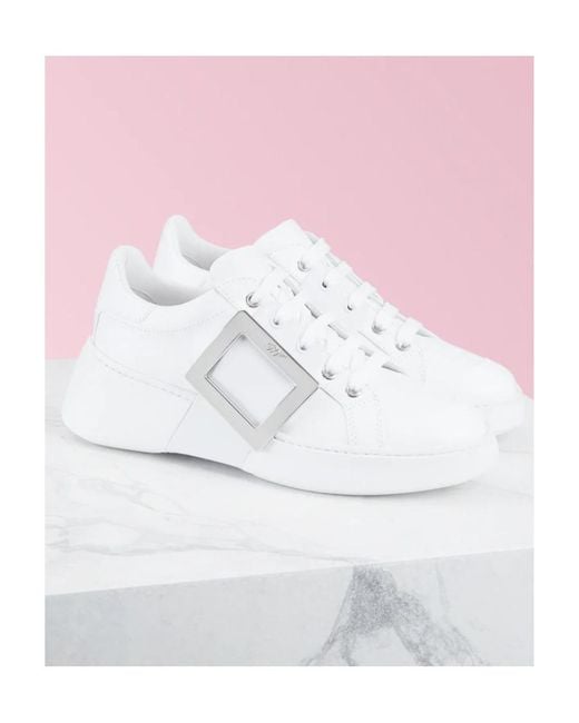 Roger Vivier White Viv' Skate Metal Buckle Sneakers