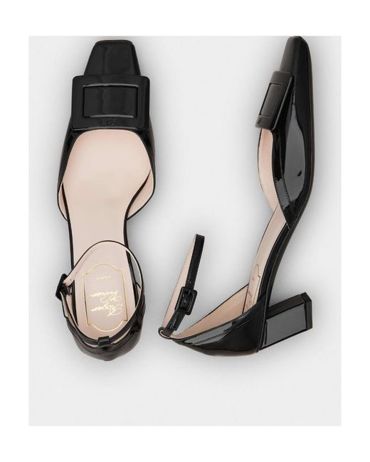 Roger Vivier Black Belle Vivier Ankle Strap Lacquered Buckle Pumps