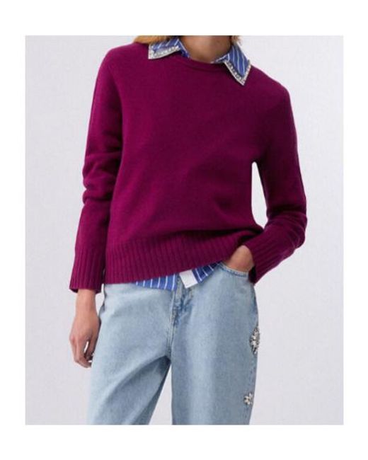 Liu Jo Purple Ribbed Crew-Neck Sweater