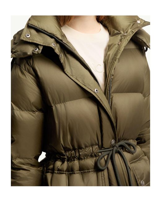 Moncler Green Sesie Hooded Mid-Length Down Jacket