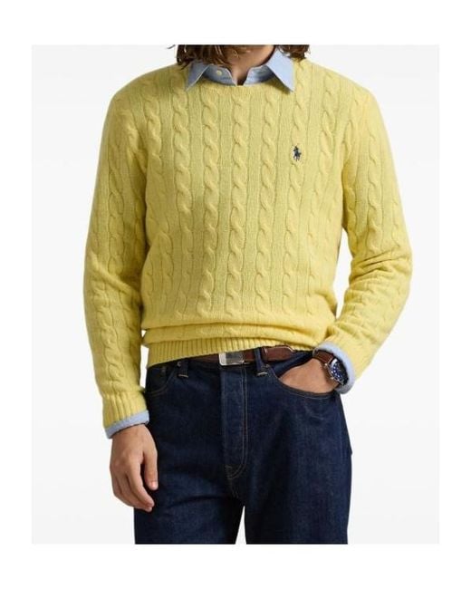 Polo Ralph Lauren Yellow Pony Embroidered Cable-Knit Jumper for men
