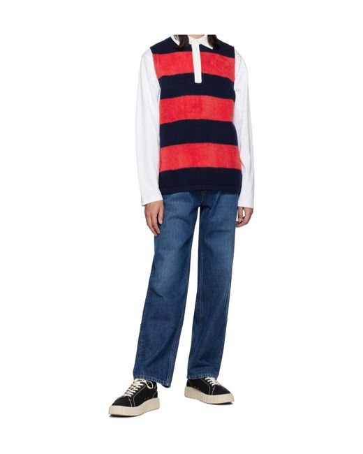 Eytys Red Knitted Striped Polo Shirt for men