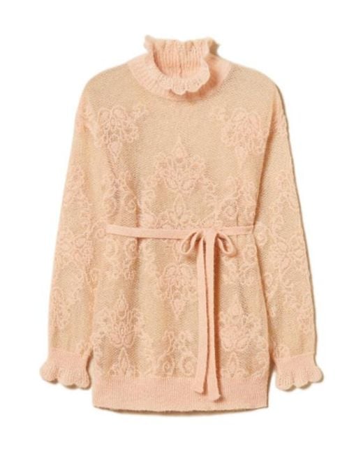 Twinset Natural Jacquard Alpaca-Blend Long Pullover
