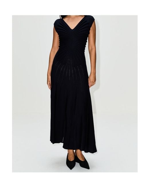 Alaïa Black Alaïa V-Neck Pleated Sleeveless Dress