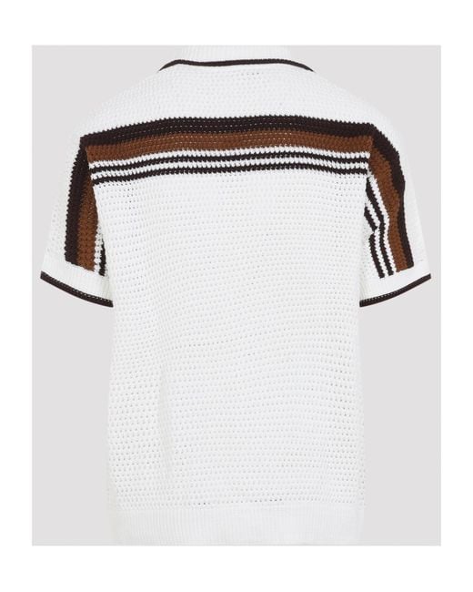 Casablanca White Crochet Stripe Short-Sleeve Shirt for men