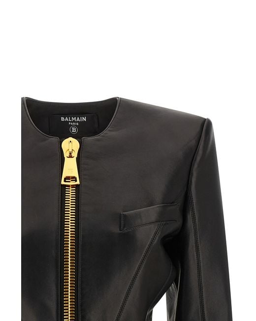Balmain Black Zip-Up Leather Jacket