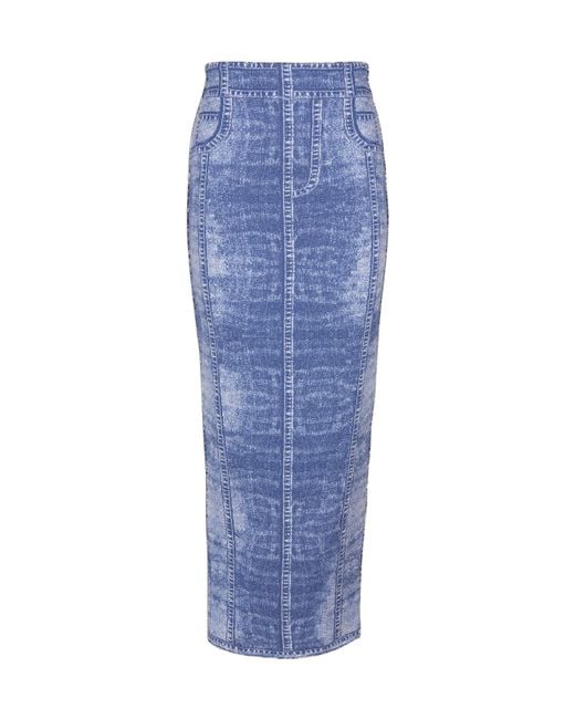 Balmain Blue Jacquard Knitted Skirt