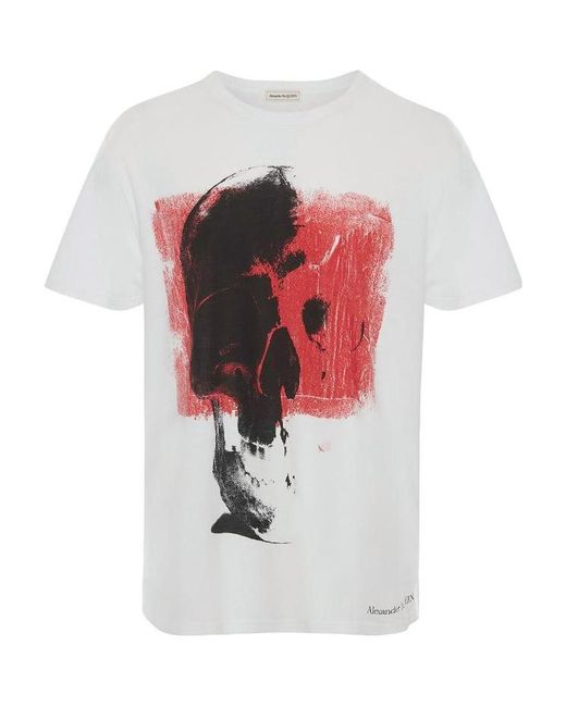 McQueen White Skull Printed T-Shirt for men