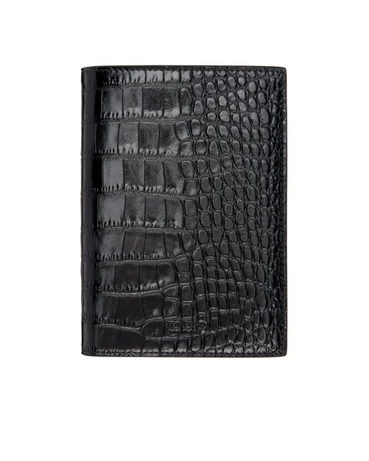 Tom Ford Black Polished Crocodile-Pattern Embossed Card Case for men