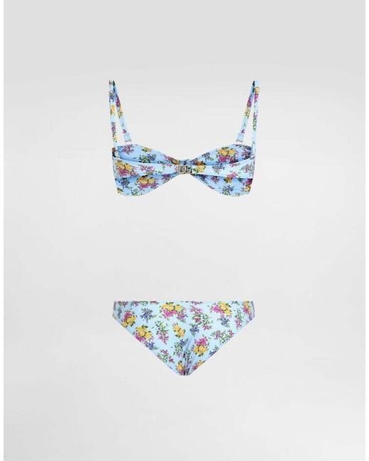 Dolce & Gabbana Blue Small Floral-Print Bikini