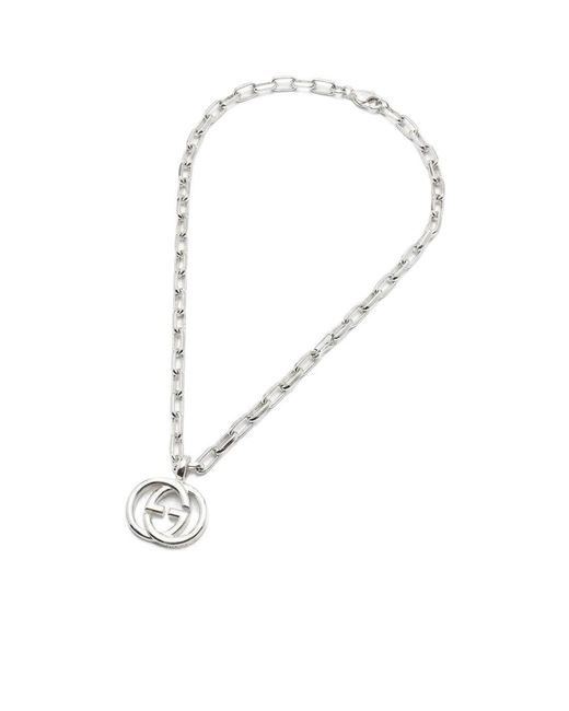 Gucci White Three-Dimensional Double G Pendant Necklace for men