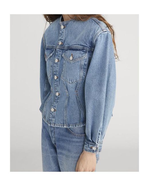 FRAME Blue Paneled Peplum Denim Jacket