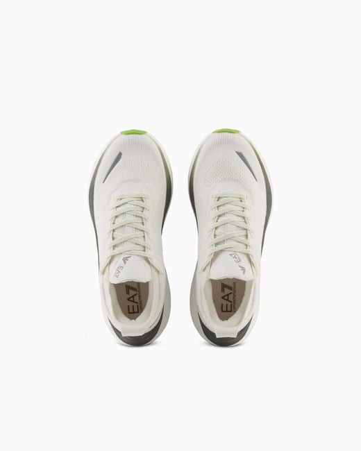 EA7 White Logo Printed Lace-Up Sneakers for men
