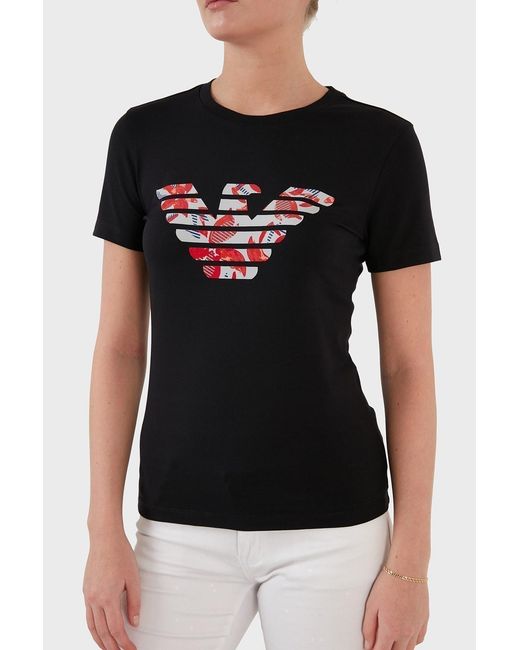 Emporio Armani Black Round Collar Logo T-Shirt