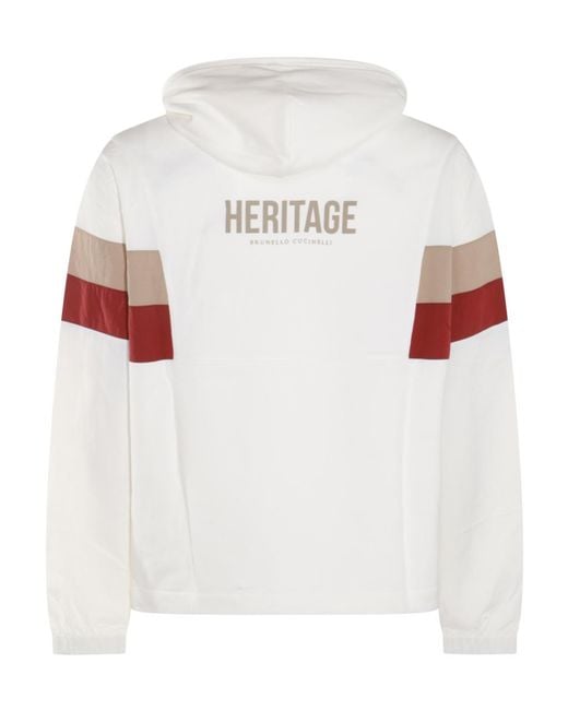 Brunello Cucinelli White Panelled Logo-Printed Drawstring Hoodie for men