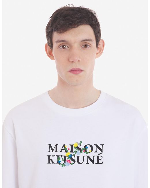 Maison Kitsuné White Maison Kitsuné Logo Printed Crewneck T-Shirt for men