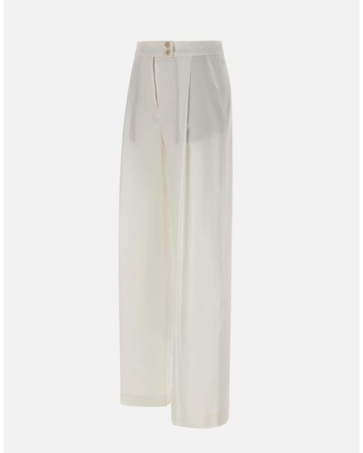 Eleventy White Pleated Palazzo Pants