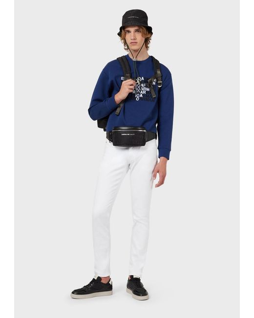 Emporio Armani Blue Logo-Printed Round-Neck Sweater for men