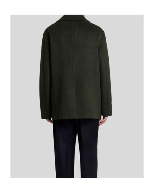 Etro Green Wool And Cashmere Peacoat for men