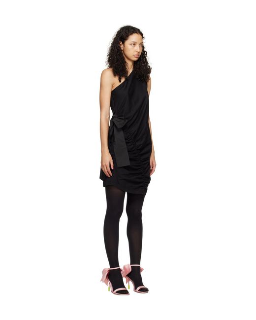 MSGM Black One-Shoulder Gathered Detailed Mini Dress