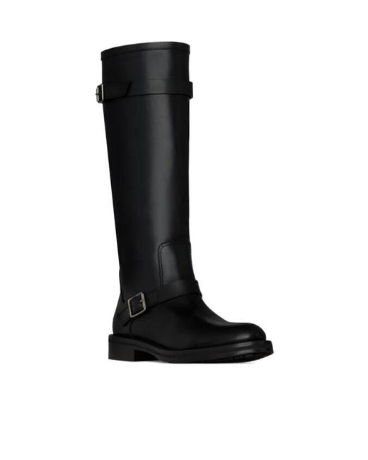 Saint Laurent Black River Round Toe Buckled Boots