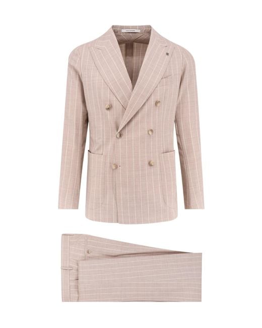 Tagliatore Pink Double-Breasted Pinstripe Suit for men
