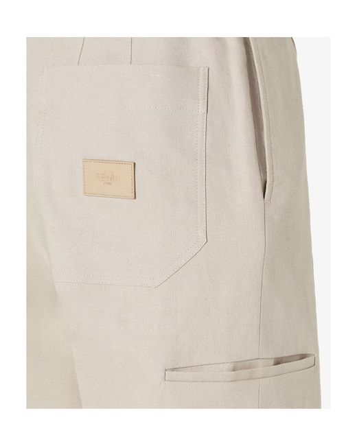 Fendi Natural Straight-Cut Pleated Bermuda Shorts for men