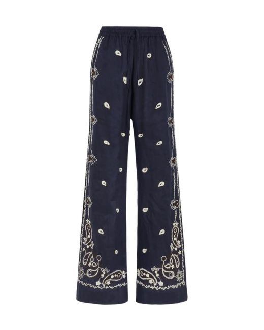 P.A.R.O.S.H. Blue Embroidered Wide-Leg Trousers
