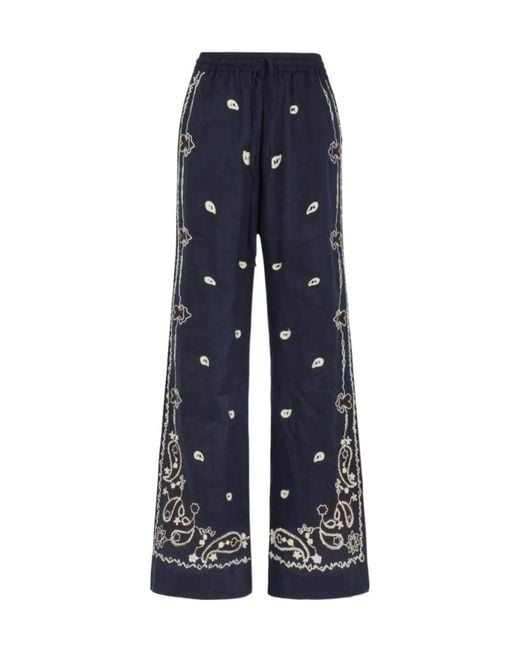 P.A.R.O.S.H. Blue Embroidered Wide-Leg Trousers