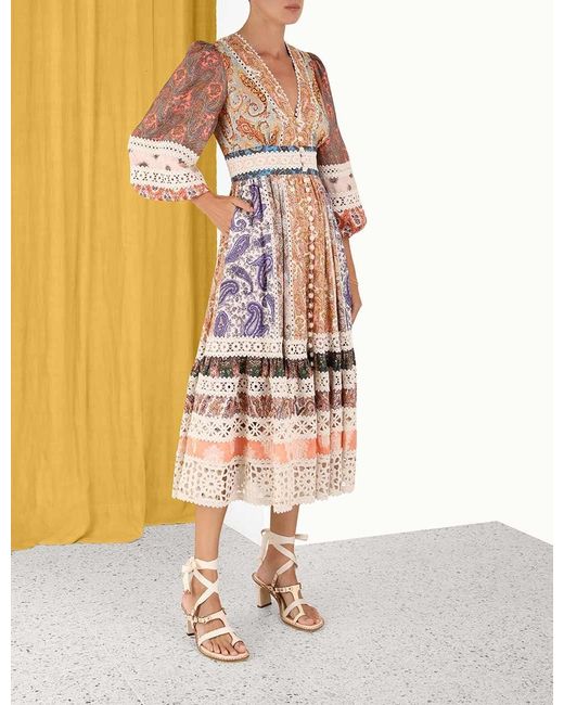 Zimmermann Multicolor Floral Print V-Neck Midi Dress