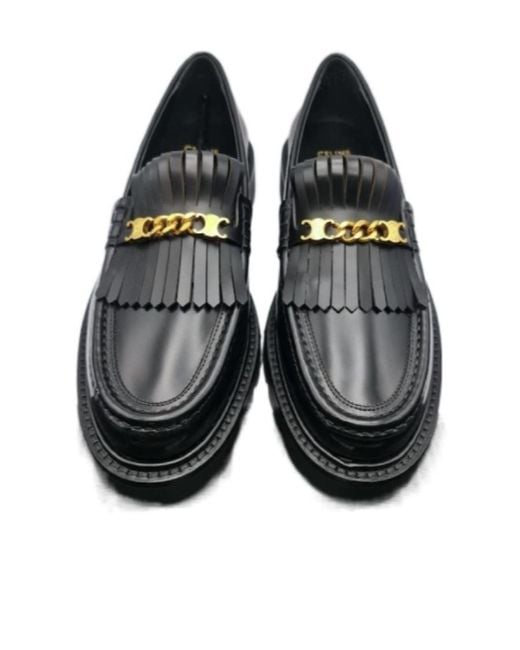 Céline Black Margaret Chunky Loafer With Fringes And Triomphe Chain