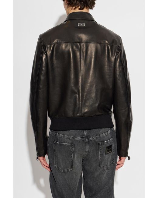 Dolce & Gabbana Black Zip-Front Leather Jacket for men