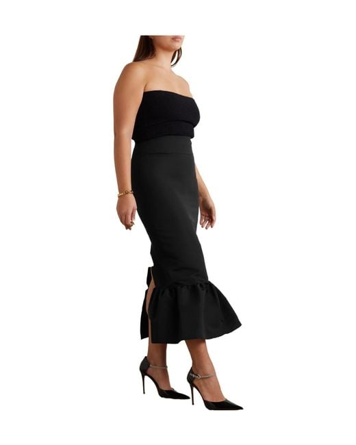 Brandon Maxwell Black Ruffled Silk-Twill Midi Skirt