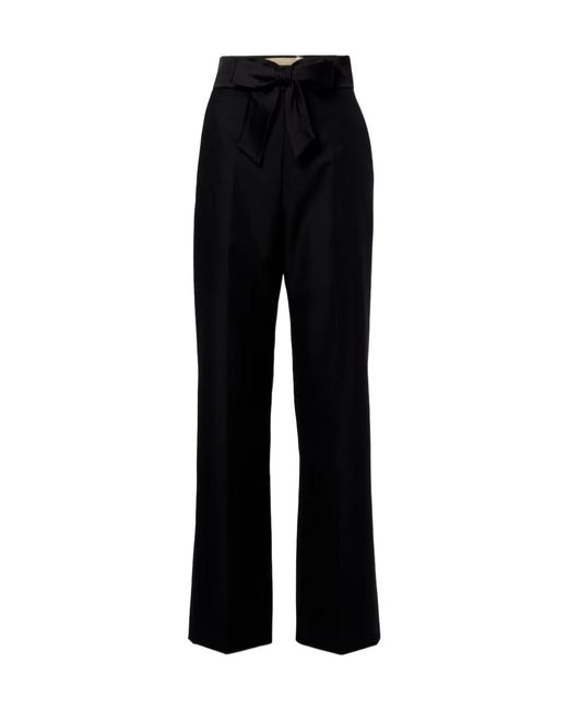 Valentino Black Bow-Detail Wool And Mohair Straight Pants
