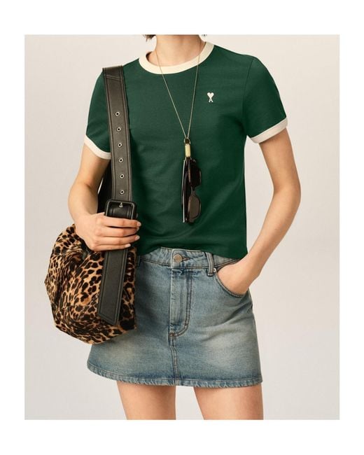 AMI Green Ami De Coeur Embroidered Crewneck T-Shirt