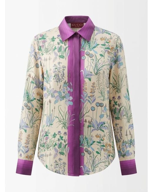 Gucci Purple Floreal Print Silk Shirt
