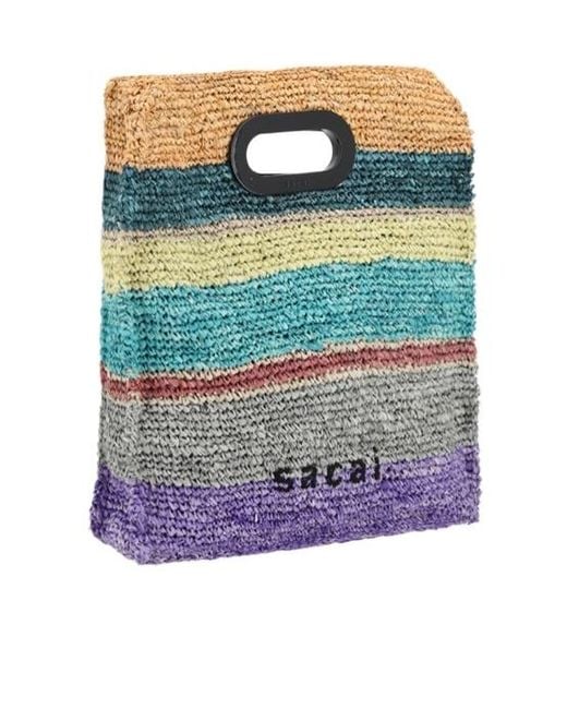 Sacai Blue Logo Embroidered Tote Bag