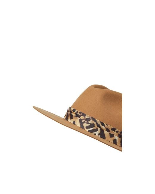 Fendi Brown Logo Leopard Printed Felt Hat