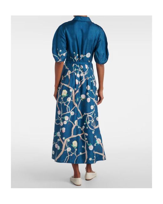 Gabriela Hearst Blue Maude Floral Silk Shirt Dress