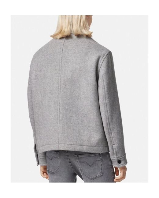 Versace Gray Logo-Embroidered Button-Up Blouson Jacket for men