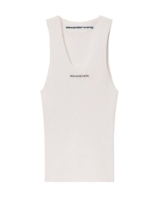 Alexander Wang White Jacquard Logo Racer Tank Top