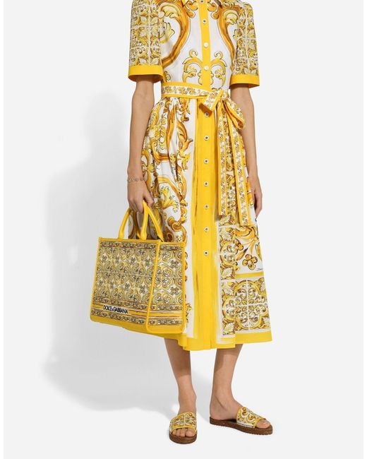 Dolce & Gabbana Metallic Majolica Printed Poplin Midi Shirt Dress