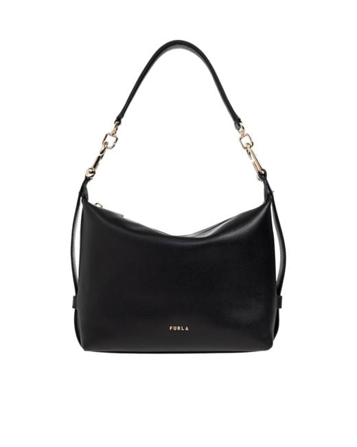 Furla Black Small Tonie Chain-Detail Leather Tote Bag