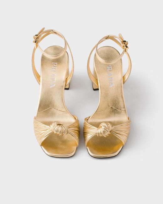 Prada Metallic Knotted Strap Heeled Sandals