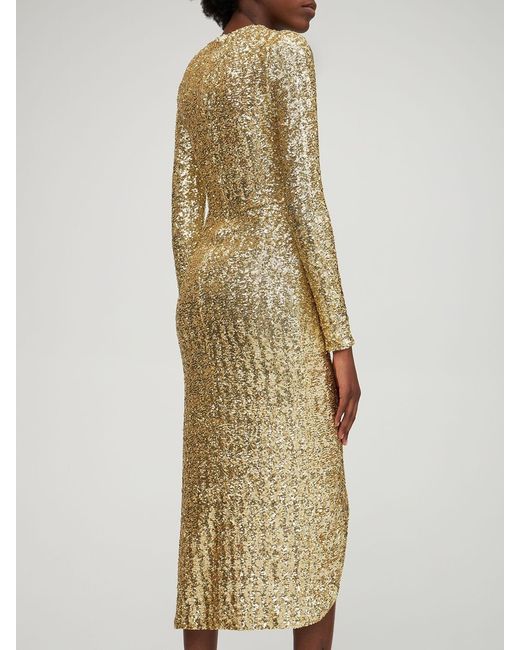 Michael Kors Natural Sequined Pendant Mid-Length Dress