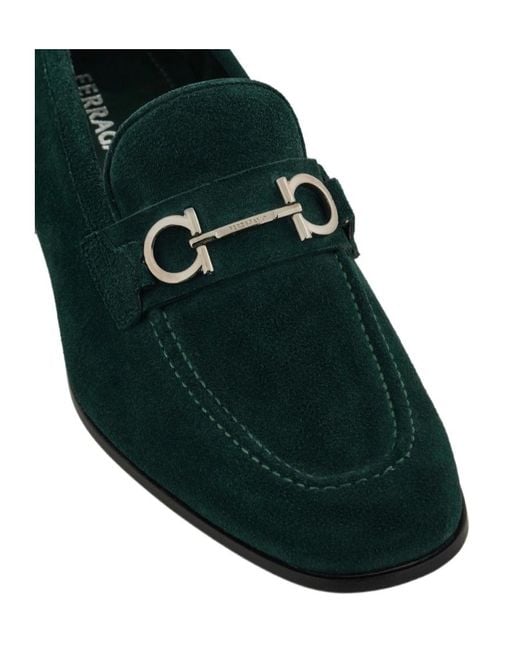 Ferragamo Green Gancini Buckle Loafer for men